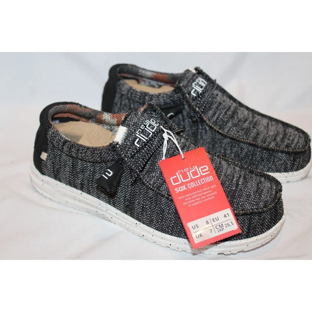 Hey Dude Men's Wally Casual Slip On Sneakers‎ BLACK WHITE Sz 8 NEW
